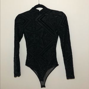 Black Sheer and Velvet Body Suit